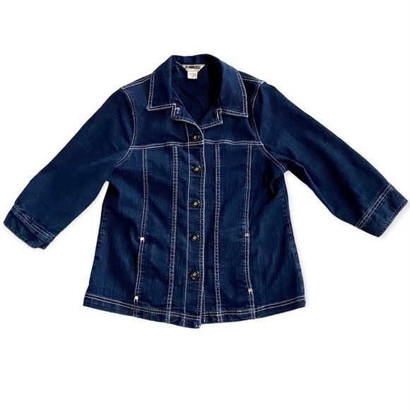 Allison Daley Blue Jean Jacket Blazer Stretchy Size 8 Medium Cotton Casual - Picture 5 of 15